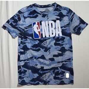 NBA Camo Mens Shirt Small Blue Camo Basketball Graphic Small Thread Pull